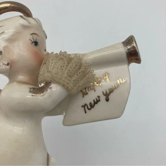 Vintage Ceramic ART Japan Spaghetti Happy New Year January Angel Figurine